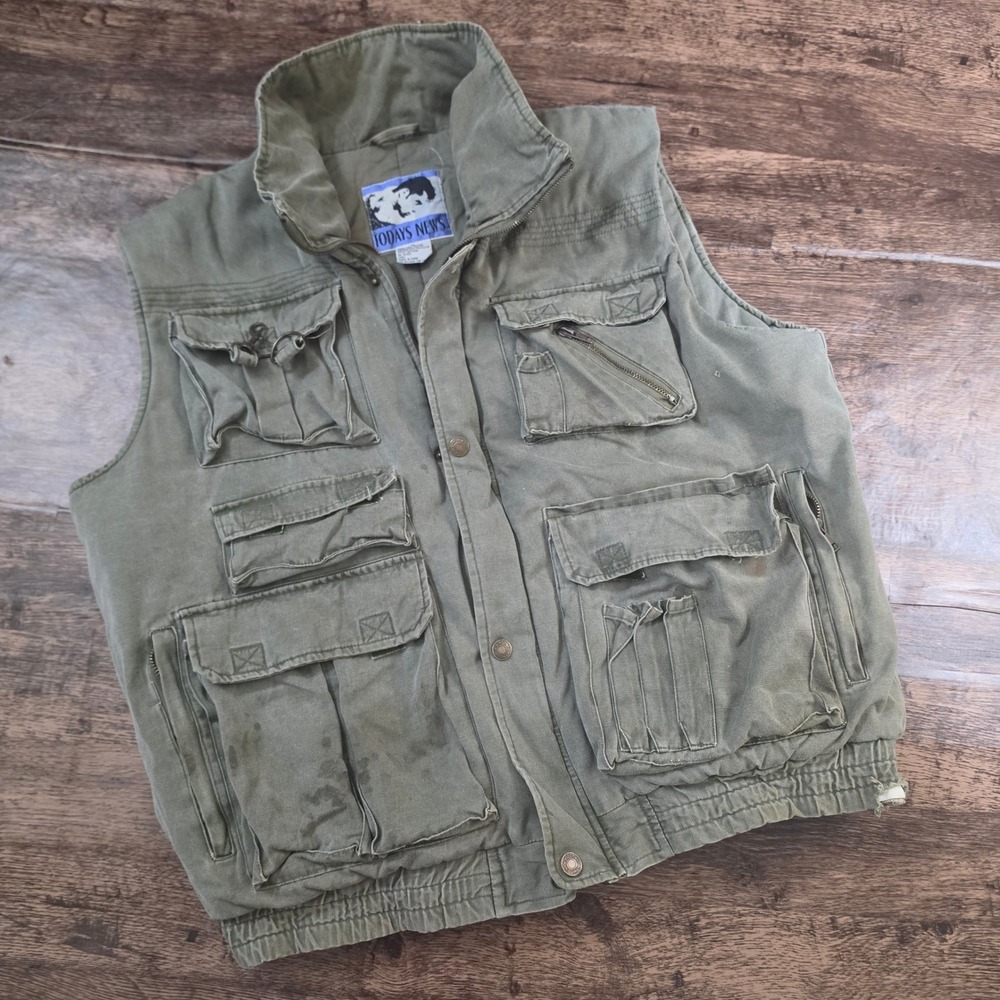 TODAYS NEWS Utility Safari Vest Mens XL Green Multi Pocket Fishing Gorpcore